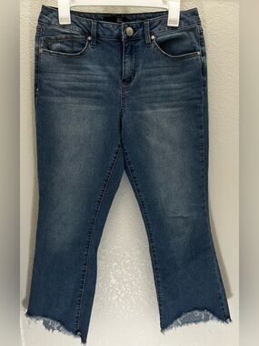 1822 Denim with destroyed hem. Dark Wash Frayed Hem Women's Jeans, size 10.